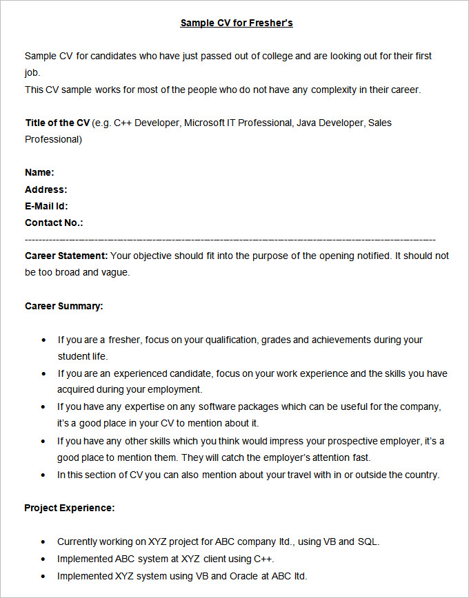 sample bpo cv for fresher template