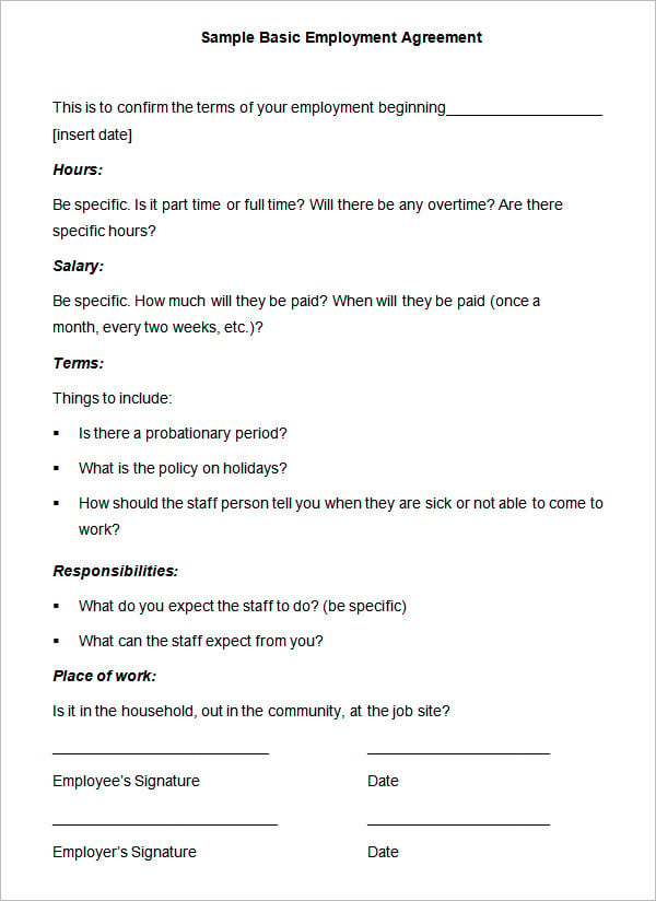 sample basic employment agreement contract