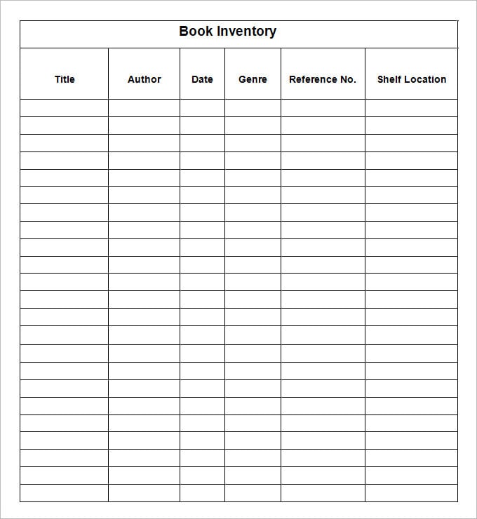 sample book inventory template