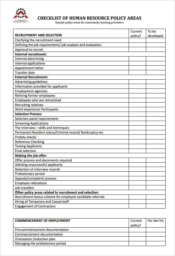 15  HR Checklist Templates Free Sample Example Format Free