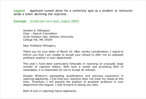 sample college rejection letter template