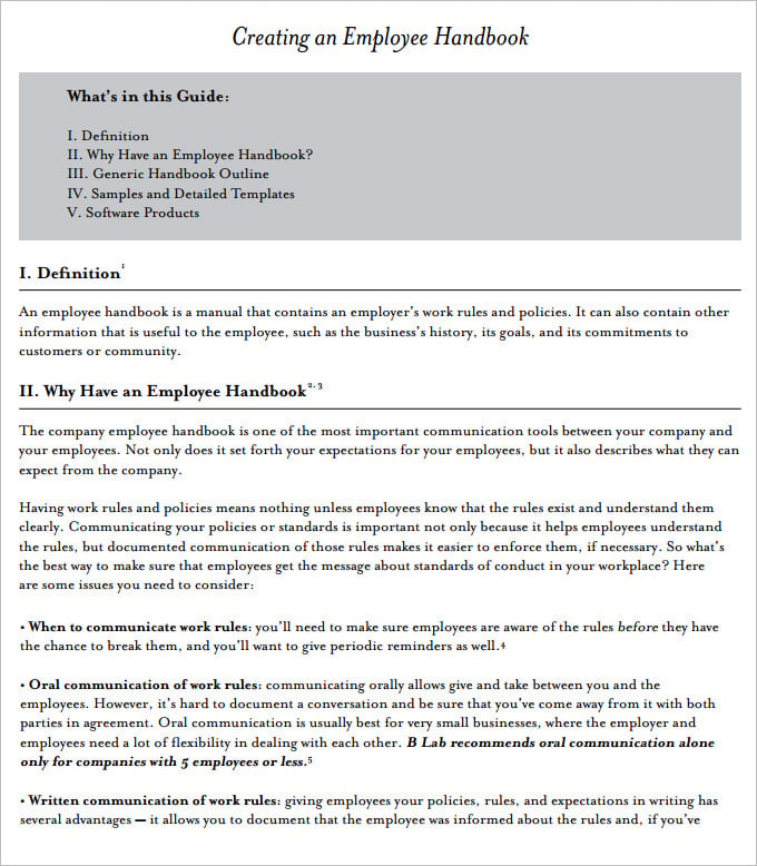 sample creating an employee handbook