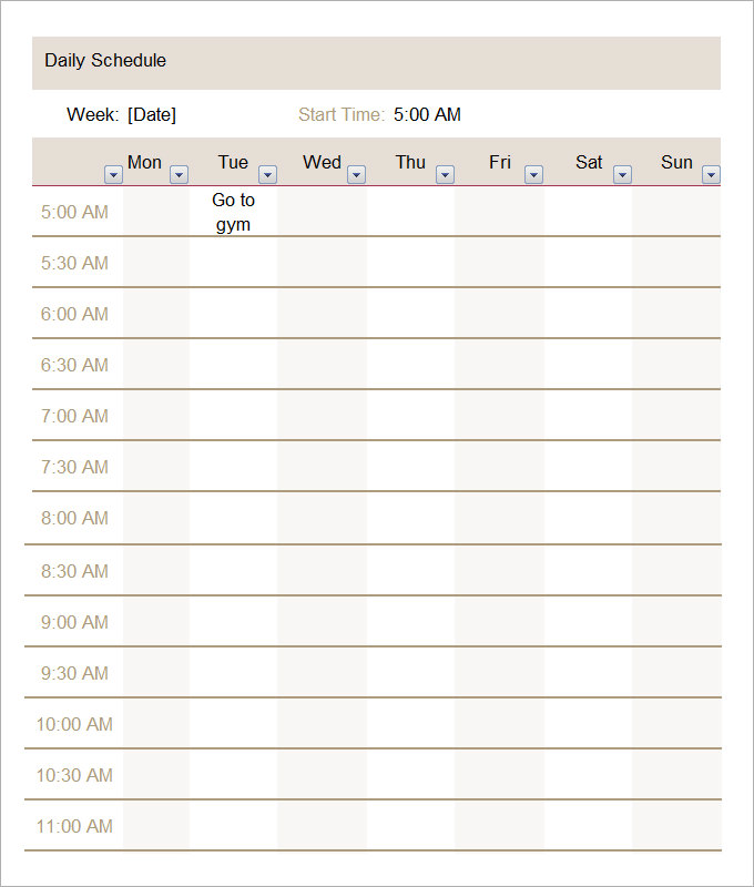 daily schedule template pdf free