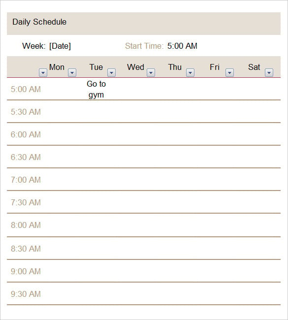 sample daily schedule template