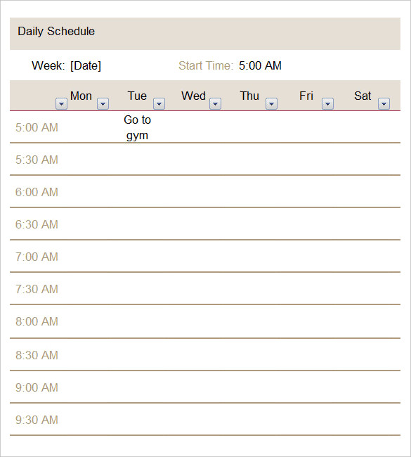 Daily Schedule Sheet Template