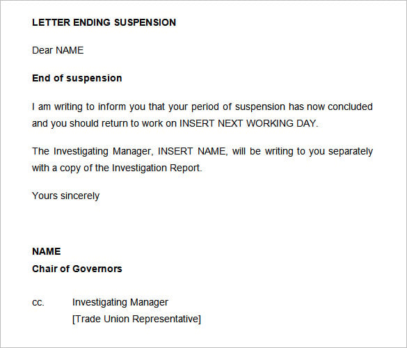 sample disciplinary letter ending suspension