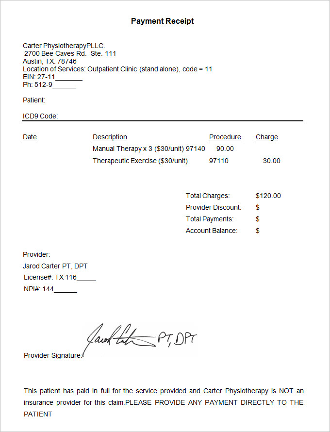 Urgent Care Receipt Template