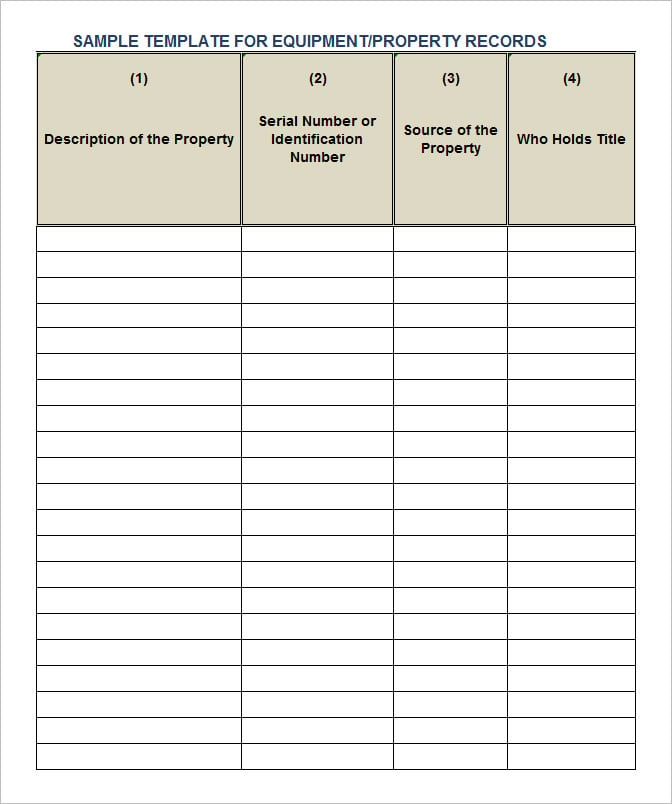 sample equipment property records inventory template in pdf