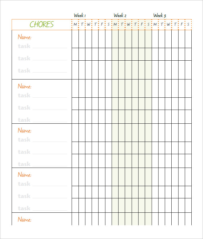 Editable Chore Chart For Adults