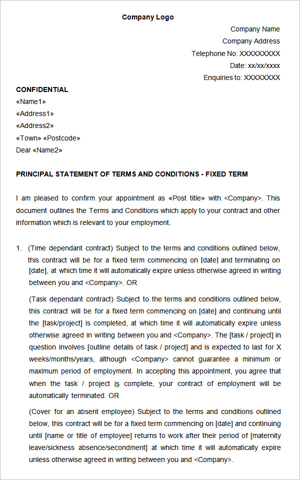 sample fixed term employment contract template