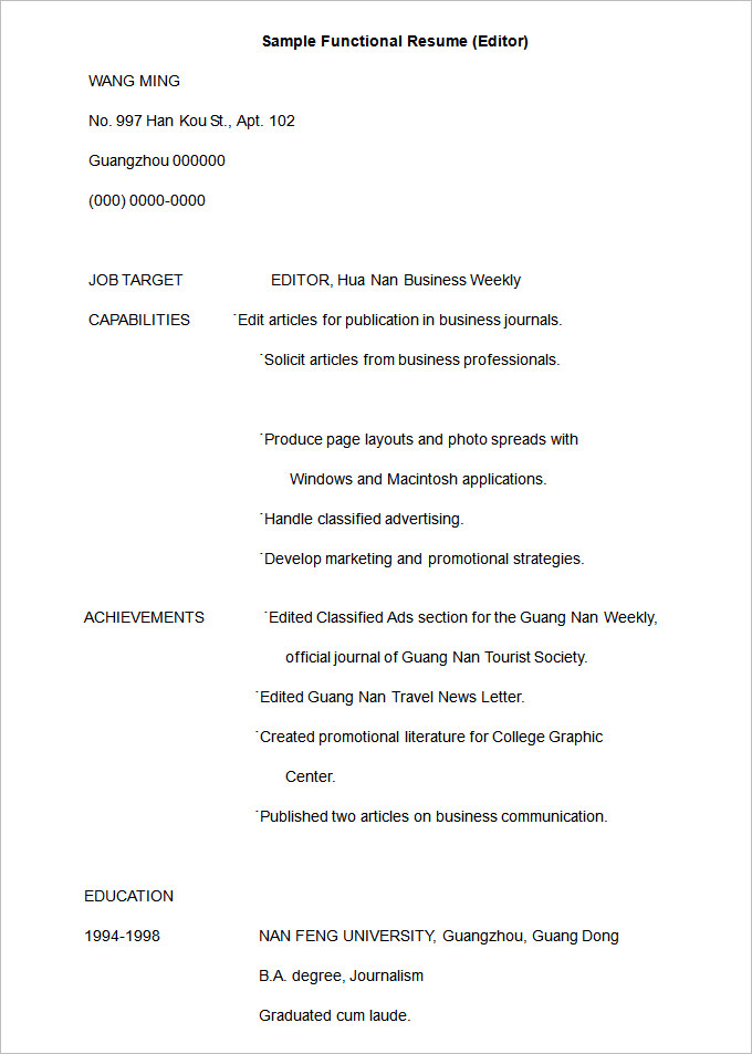 functional resume templates free