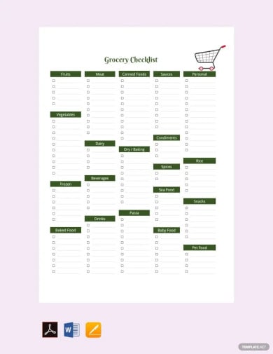 sample grocery checklist template