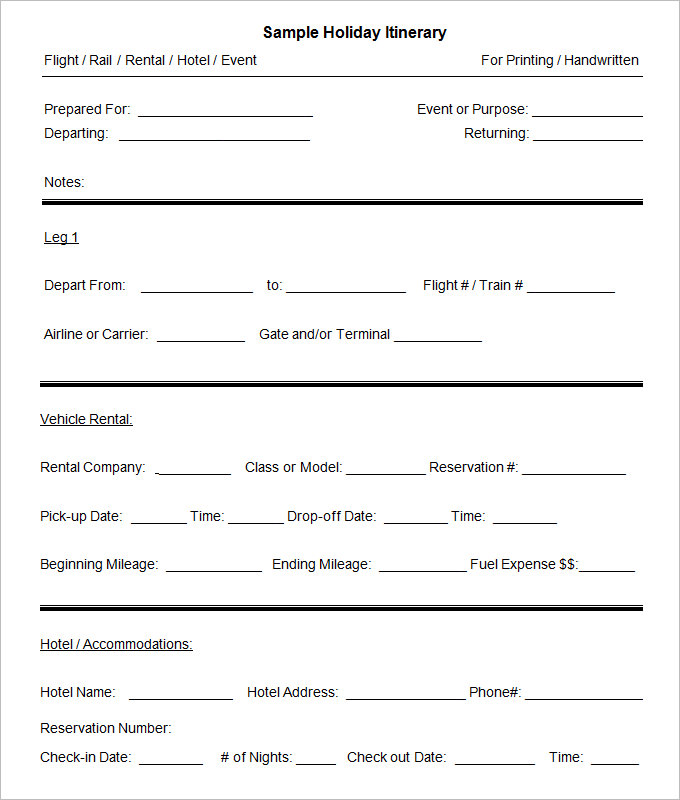 9+ Sample Blank Itinerary Templates - DOC, PDF