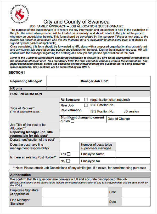 10+ FREE Sample HR Questionnaire Templates - DOC, PDF | Free & Premium