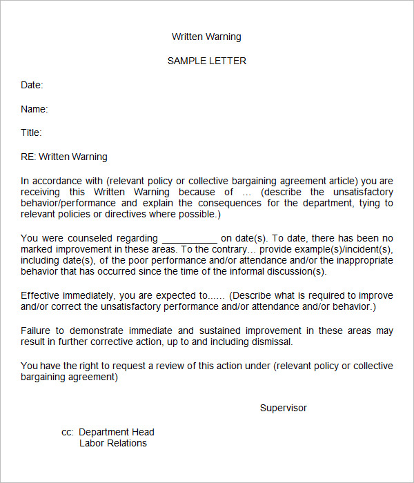 33 HR Warning Letters Free Sample Example Format