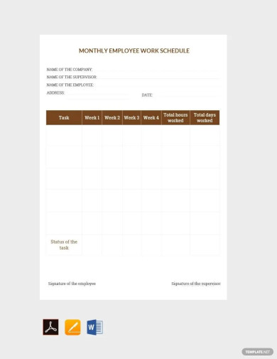 sample monthly work schedule template