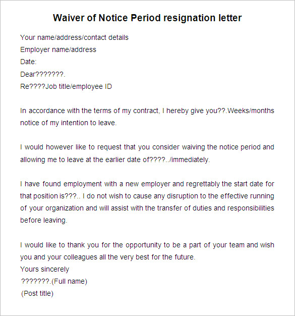 sample notice period resignation letter