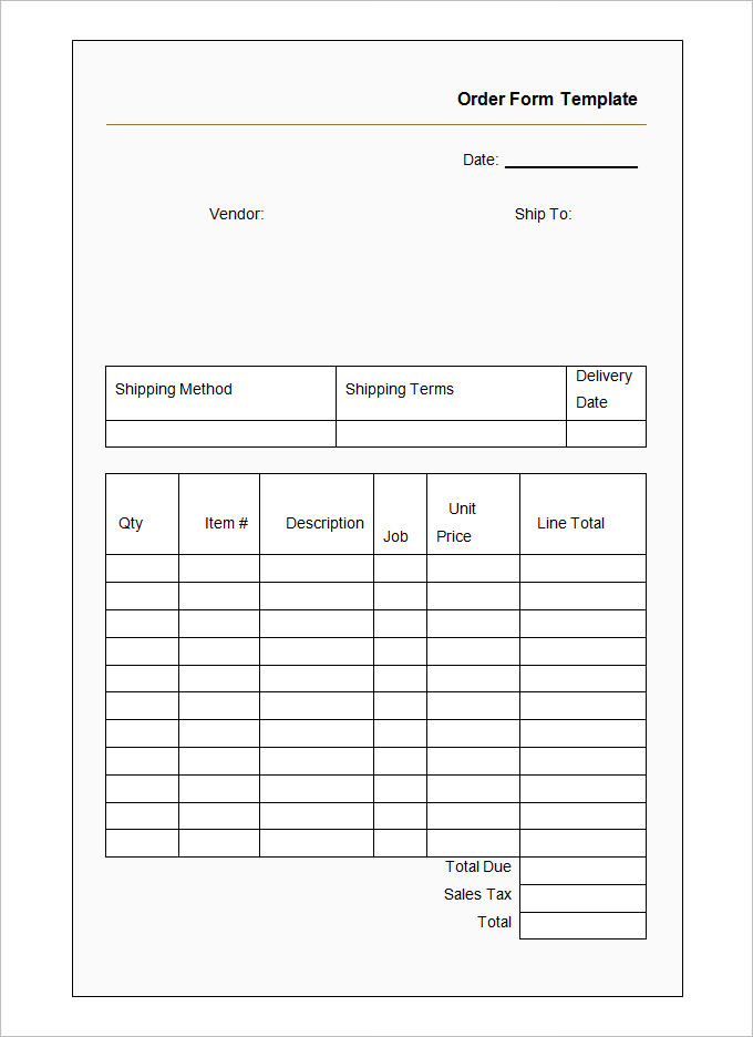 sample order form template