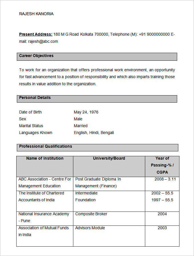 sample pgdm finance accountant resume template