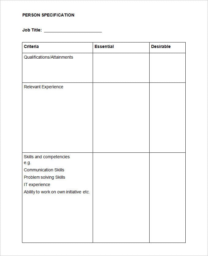 sample person specification template