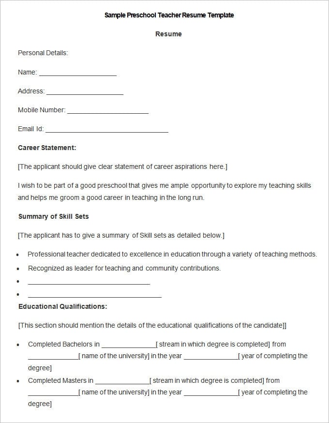 sample-preschool-teacher-resume-template