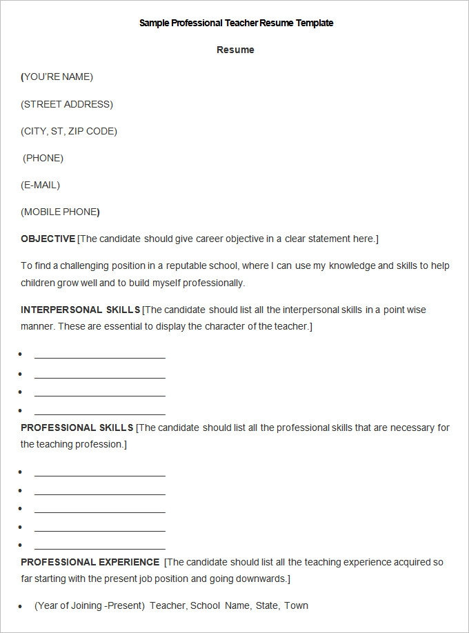 sample-professional-teacher-resume-template