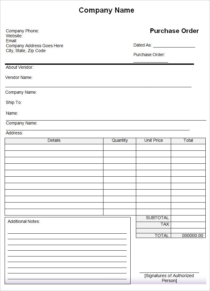 sample purchase order format