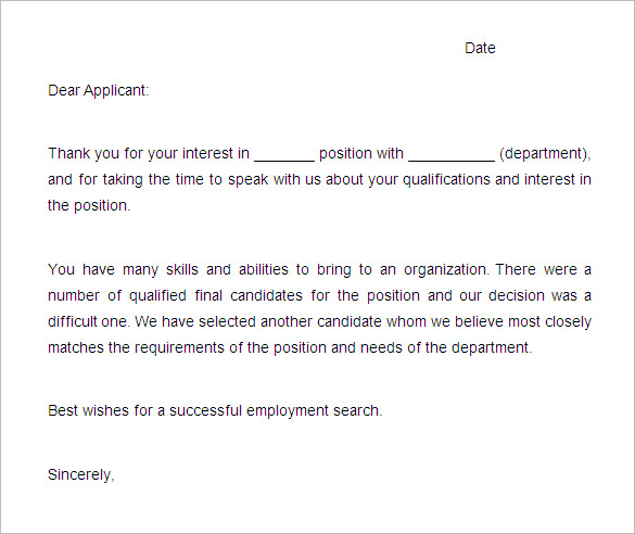 sample rejection letter template