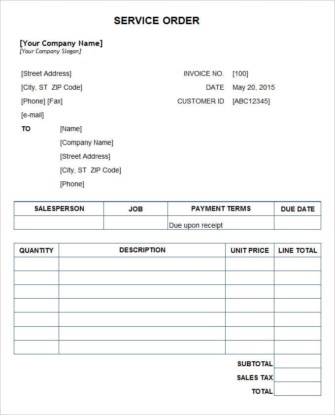 Sample Service Order Template - 19+ Free Word, Excel PDF Documents