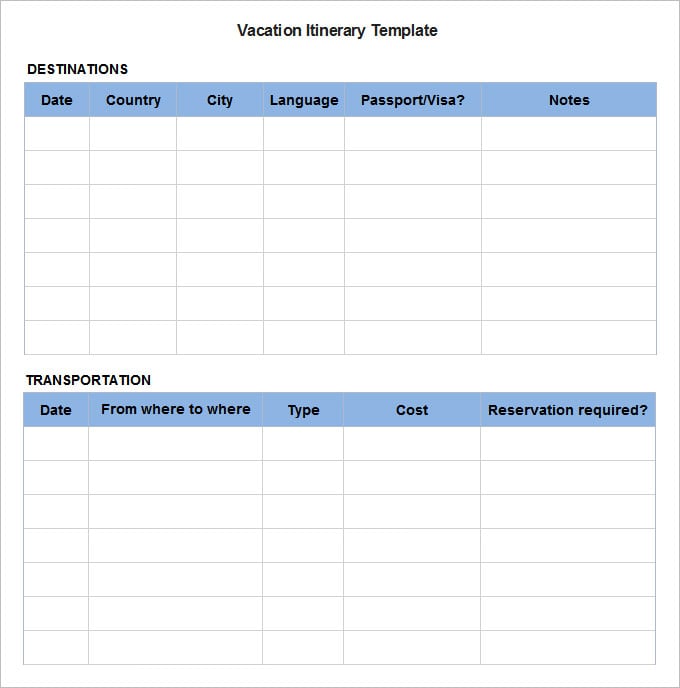 Printable Blank Travel Itinerary Template Free Printable Templates