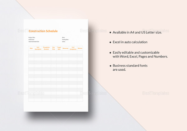 simple construction schedule template