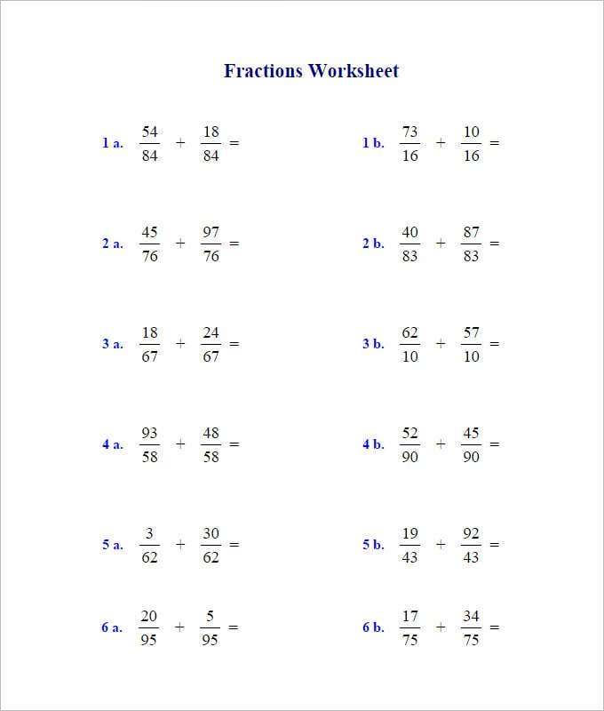 23 Sample Adding Fractions Worksheet Templates | Free PDF, Word ...