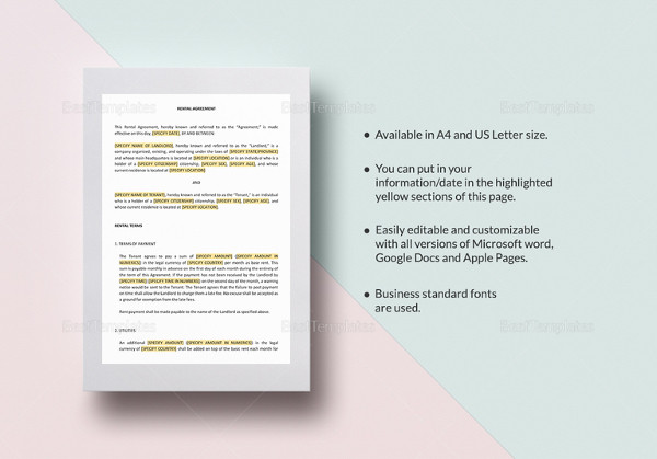 20 rental agreement form templates samples doc pdf