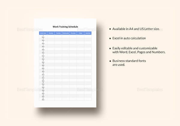 simple work training schedule template