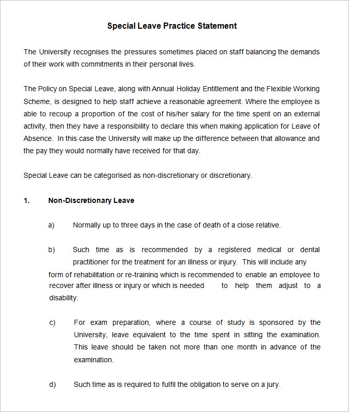 special leave practice statement template