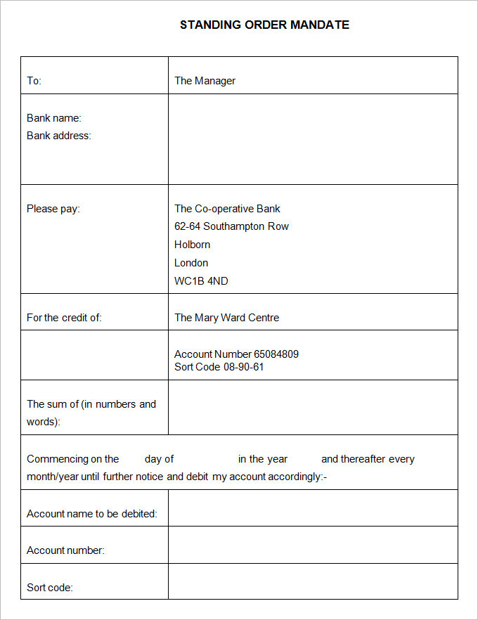 standing order template