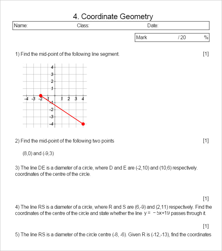 15 Coordinate Geometry Worksheet Templates | Free PDF Documents