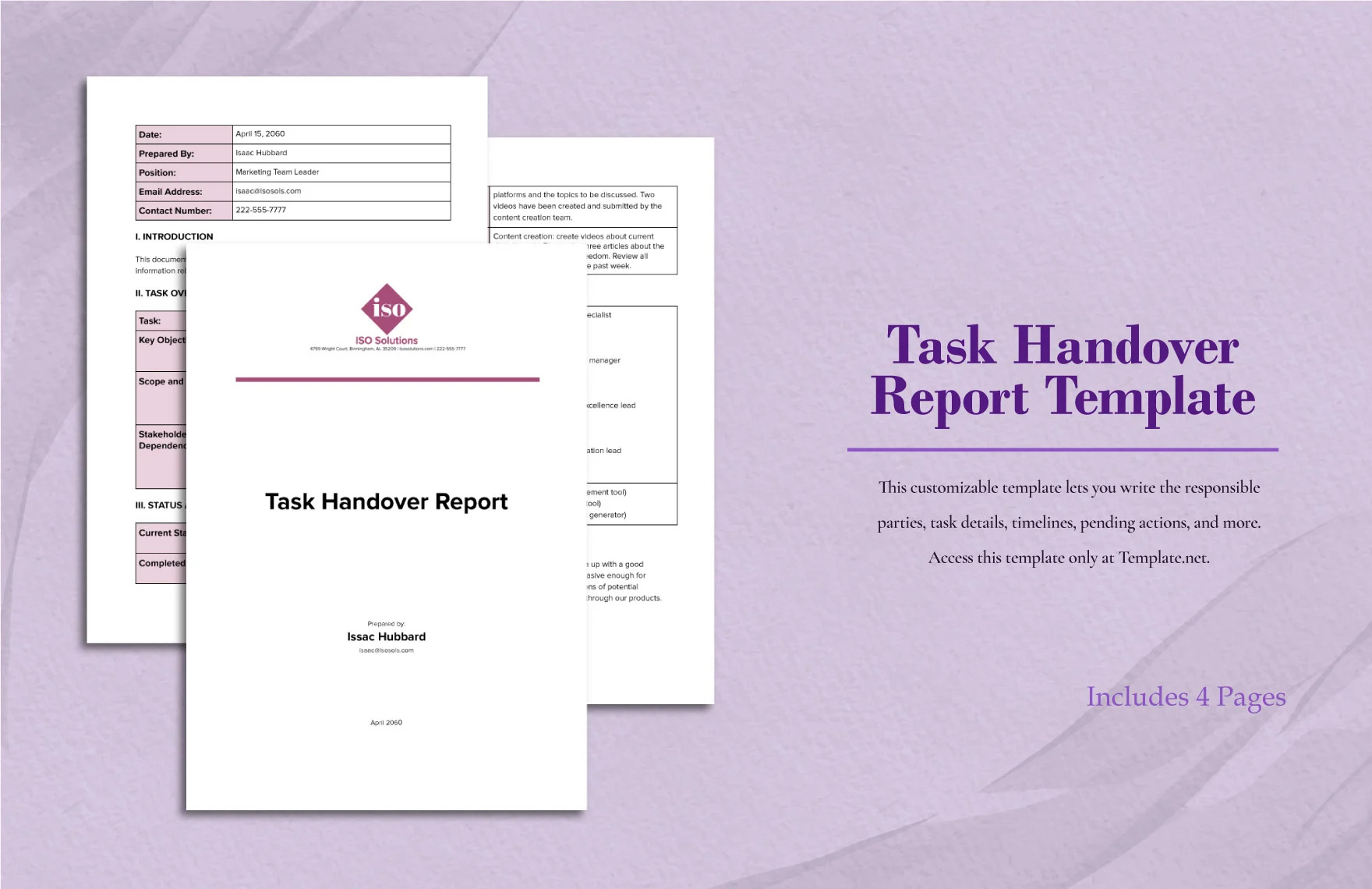 task handover report template