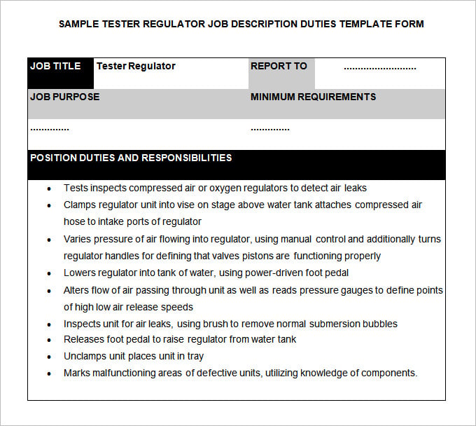 tester regulator job description template