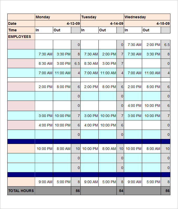 employee work schedule template free