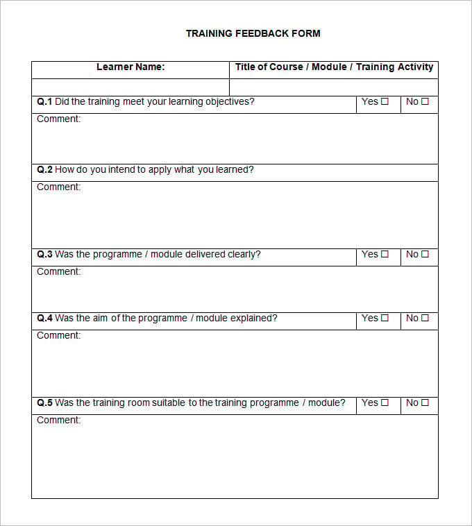 training feedback form