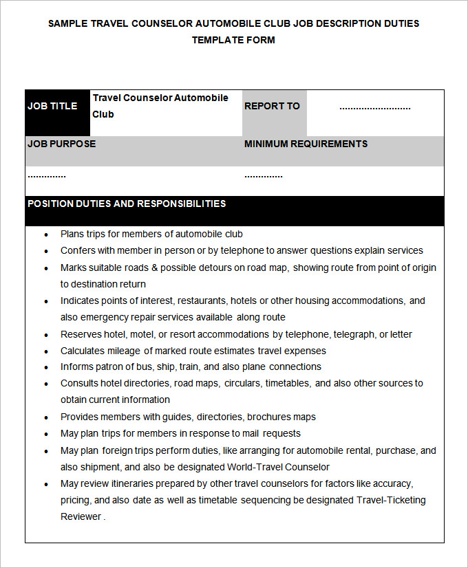 travel counselor automobile club job description template