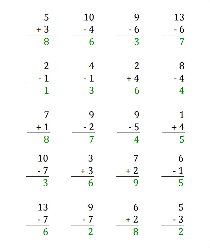 17 Sample Addition & Subtraction Worksheets | Free PDF Documents