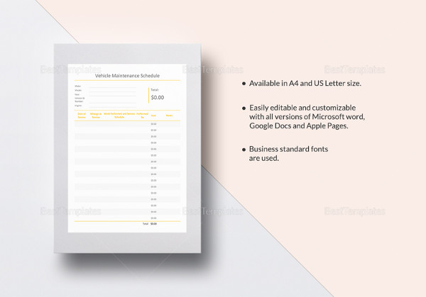 vehicle maintenance schedule template