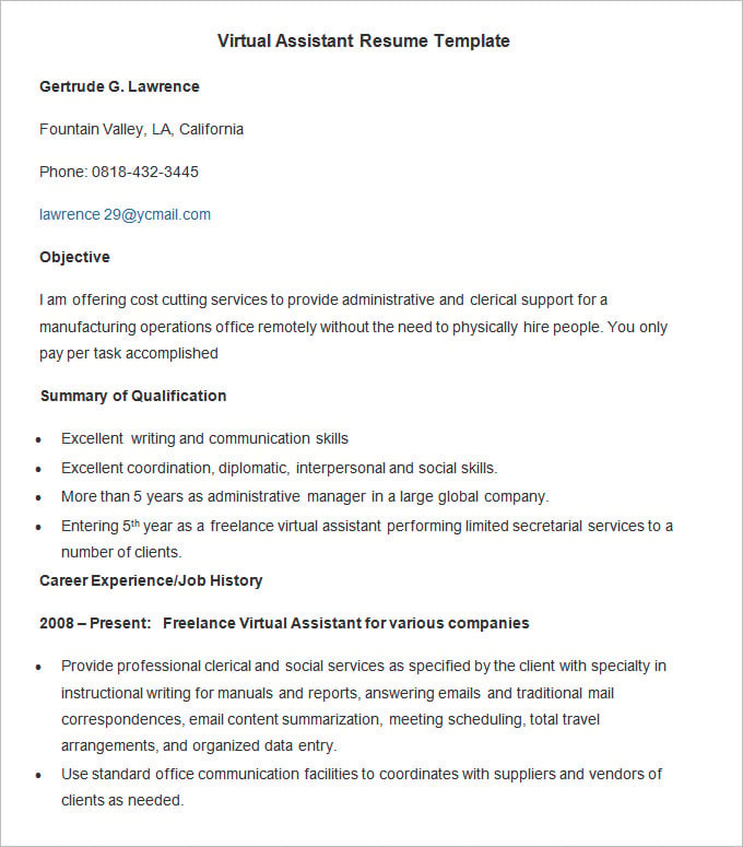 virtual assistant resume template