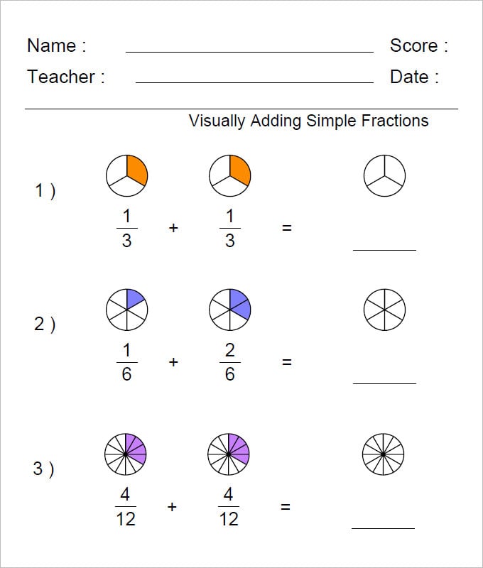 visually adding fractions worksheet template