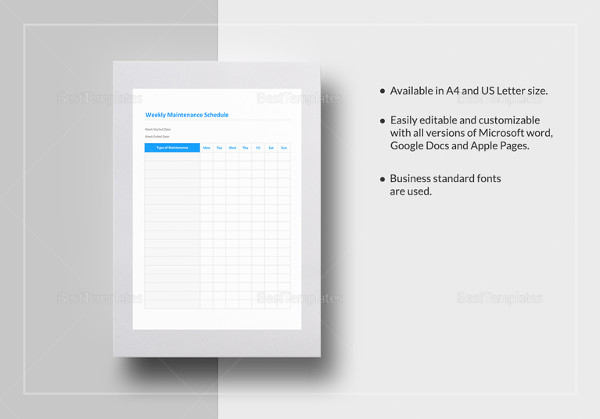 weekly maintenance schedule template