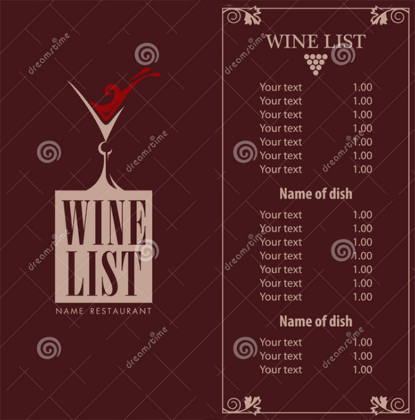 wine menu vector illustration list