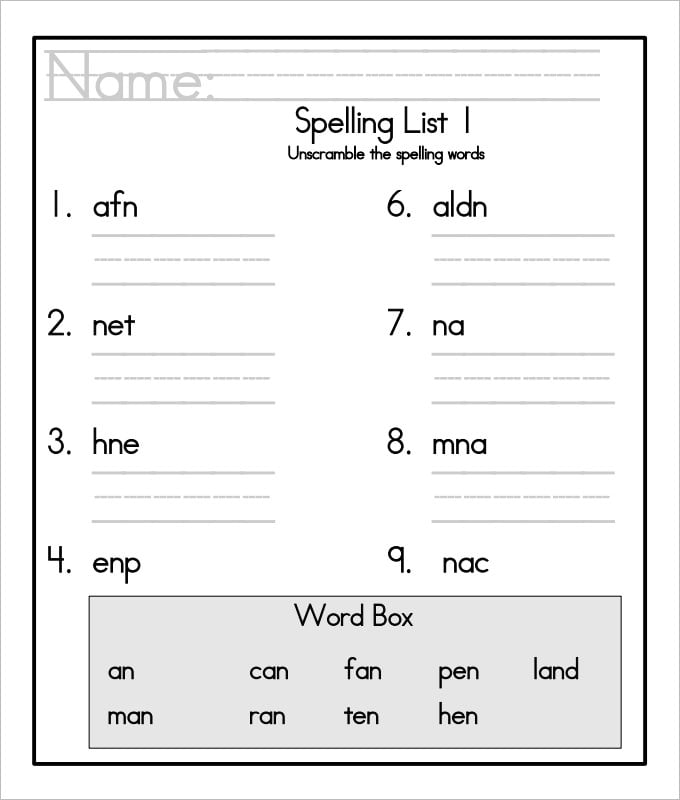 word box spelling practice worksheet template