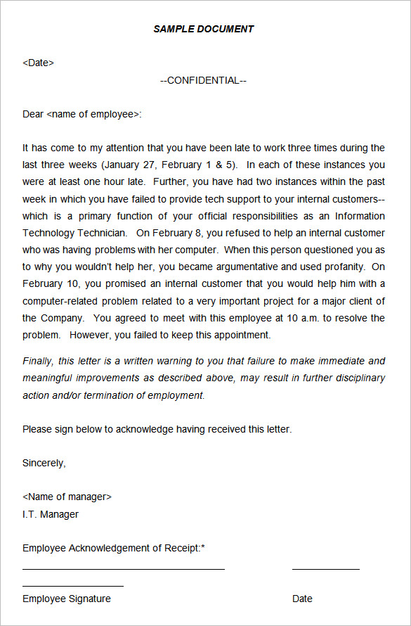 Sample Disciplinary Write Up Letter